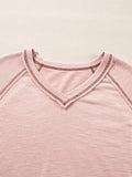 Exposed Seam Ribbed Knit V Neck Top - CELIVINE