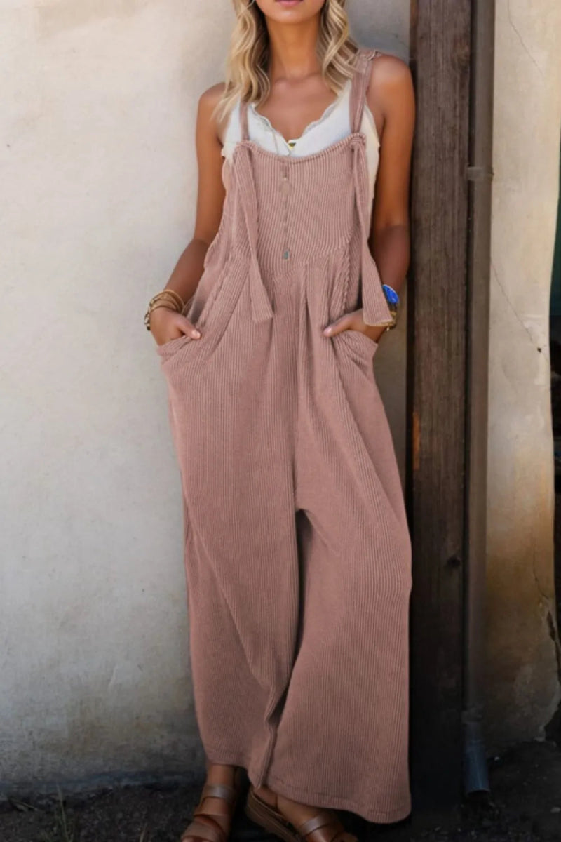 Corded Adjustable Straps Wide Leg Loose Overalls - CELIVINE