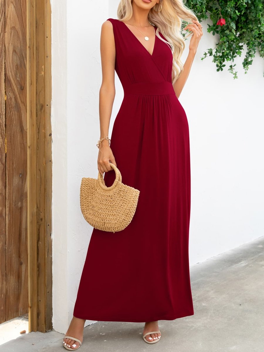 Surplice Neck Sleeveless Maxi Dress - CELIVINE