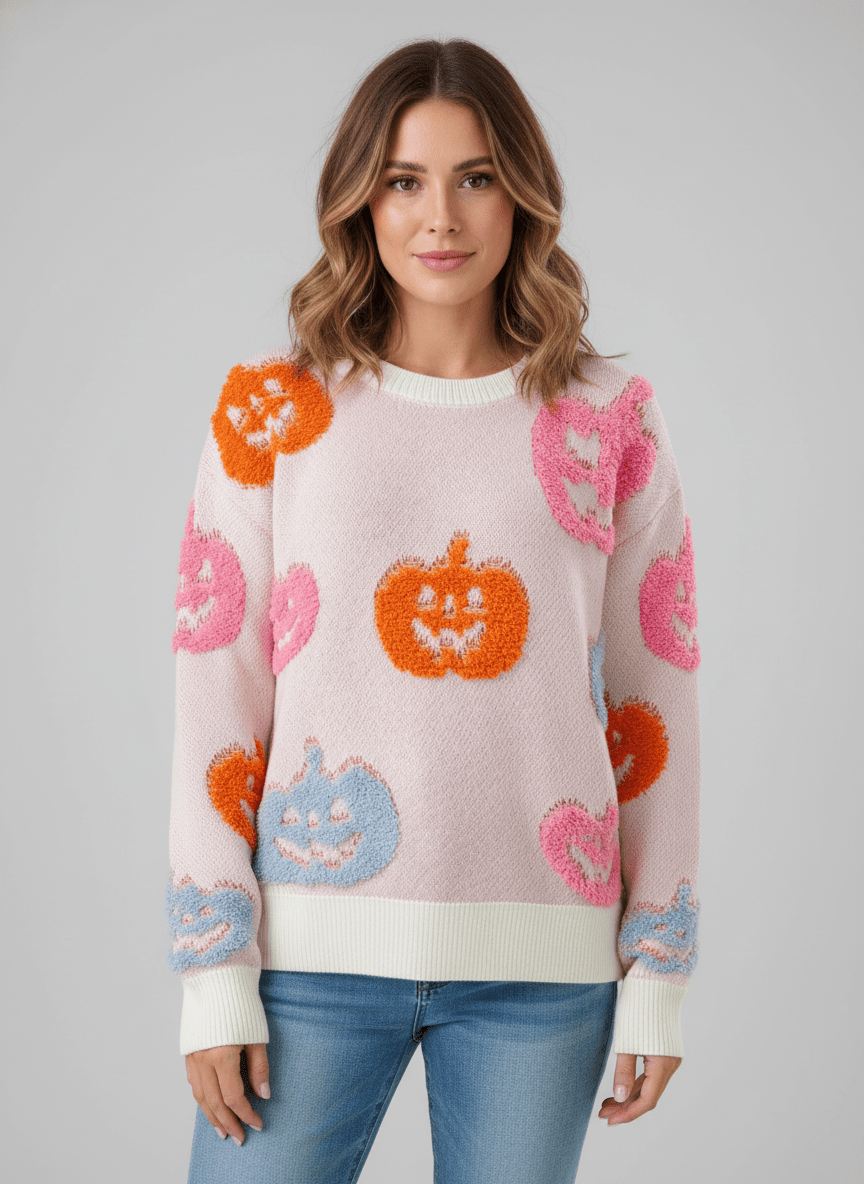 Halloween Cute Pumpkin Pattern Sweater - CELIVINE