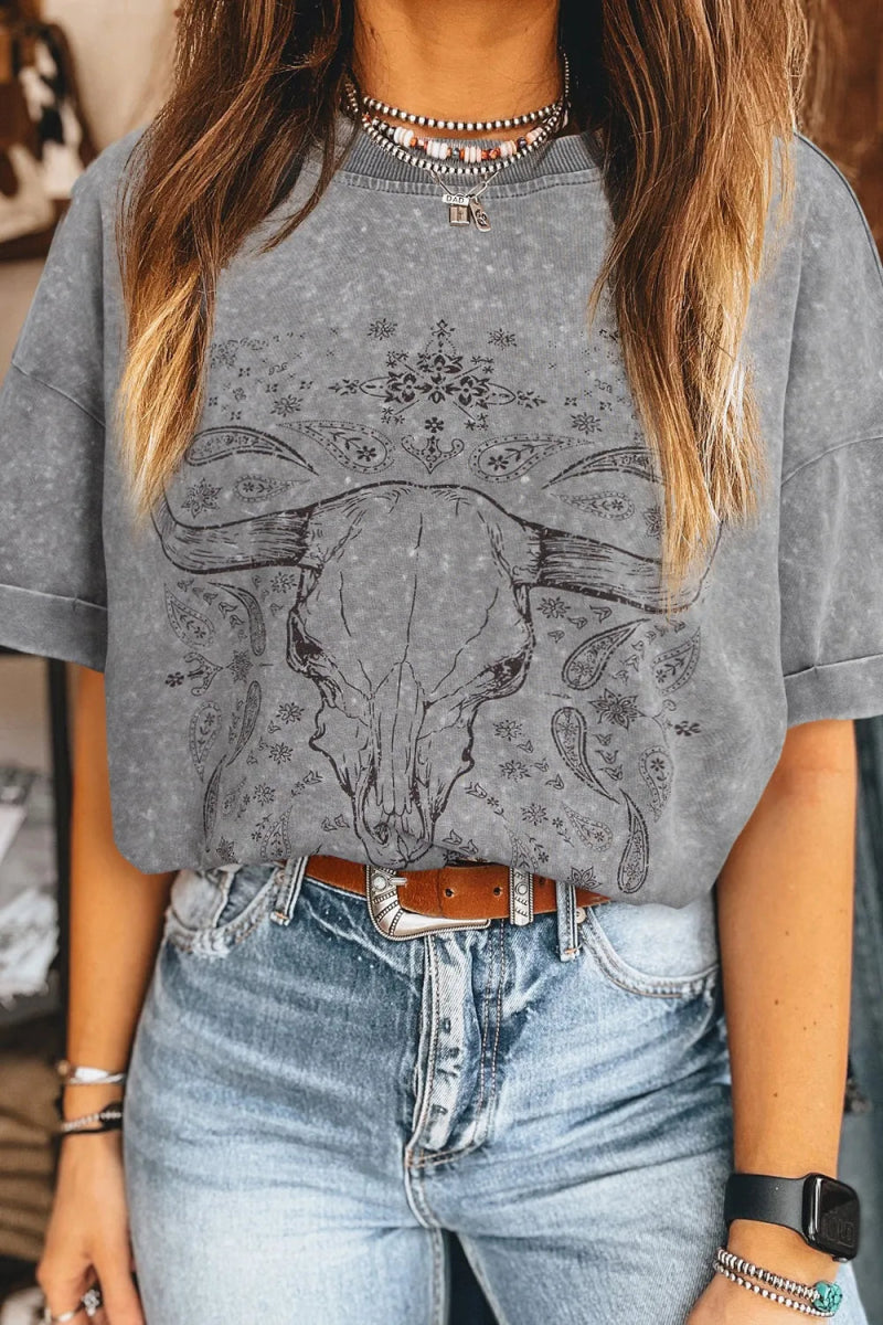 Bull Head Round Neck Half Sleeve T-Shirt - CELIVINE