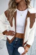 Corduroy Contrast Patchwork Fuzzy Jacket - CELIVINE