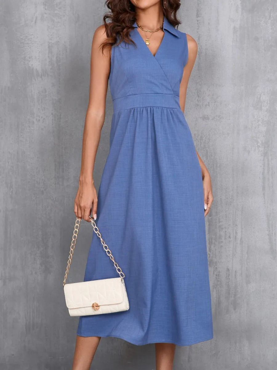 Ruched Sleeveless Midi Dress - CELIVINE