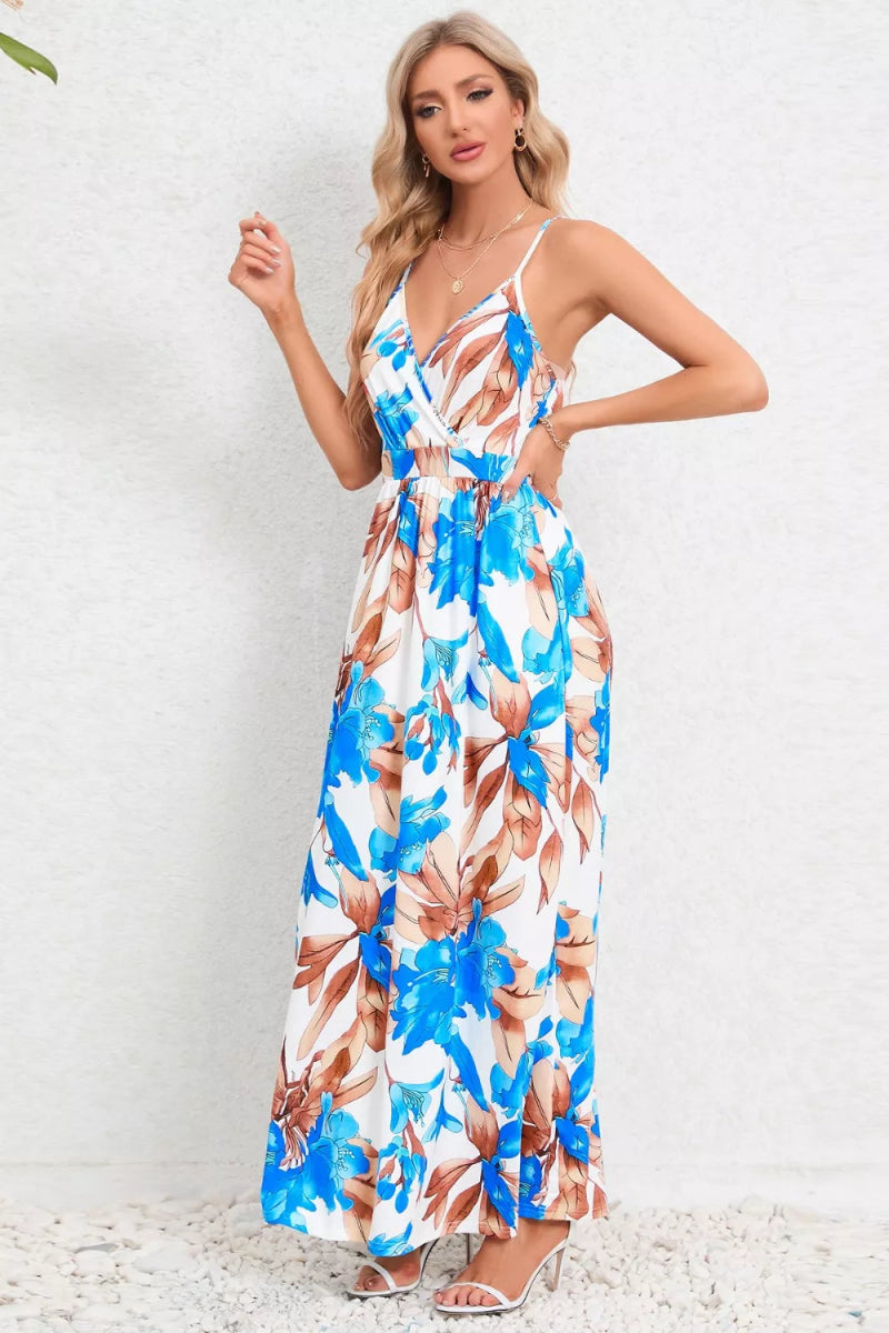 Printed Surplice Maxi Cami Dress - CELIVINE