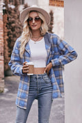 Mandy Plaid Dropped Shoulder Hooded Longline Jacket - CELIVINE