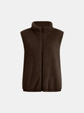 Full Size Fuzzy Zip Up Vest Coat with Pockets - CELIVINE