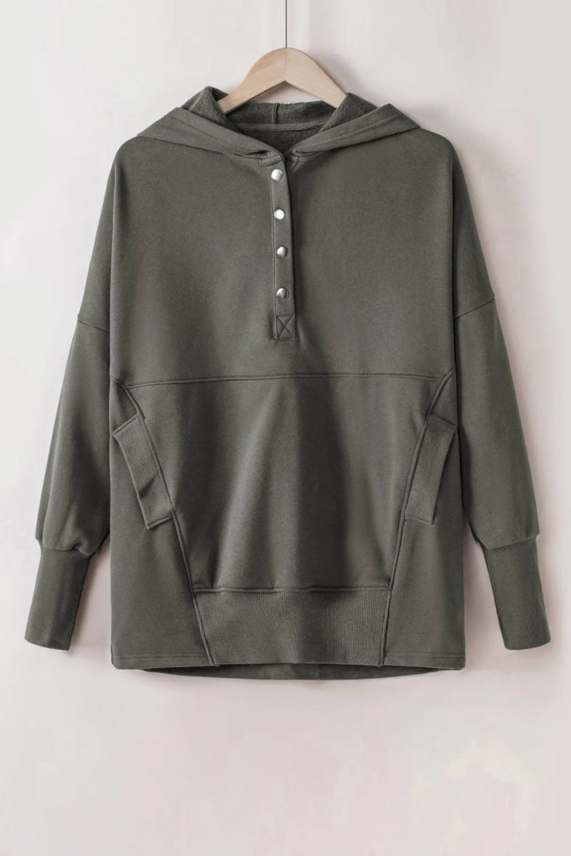 Quarter - Snap Dropped Shoulder Hoodie - CELIVINE