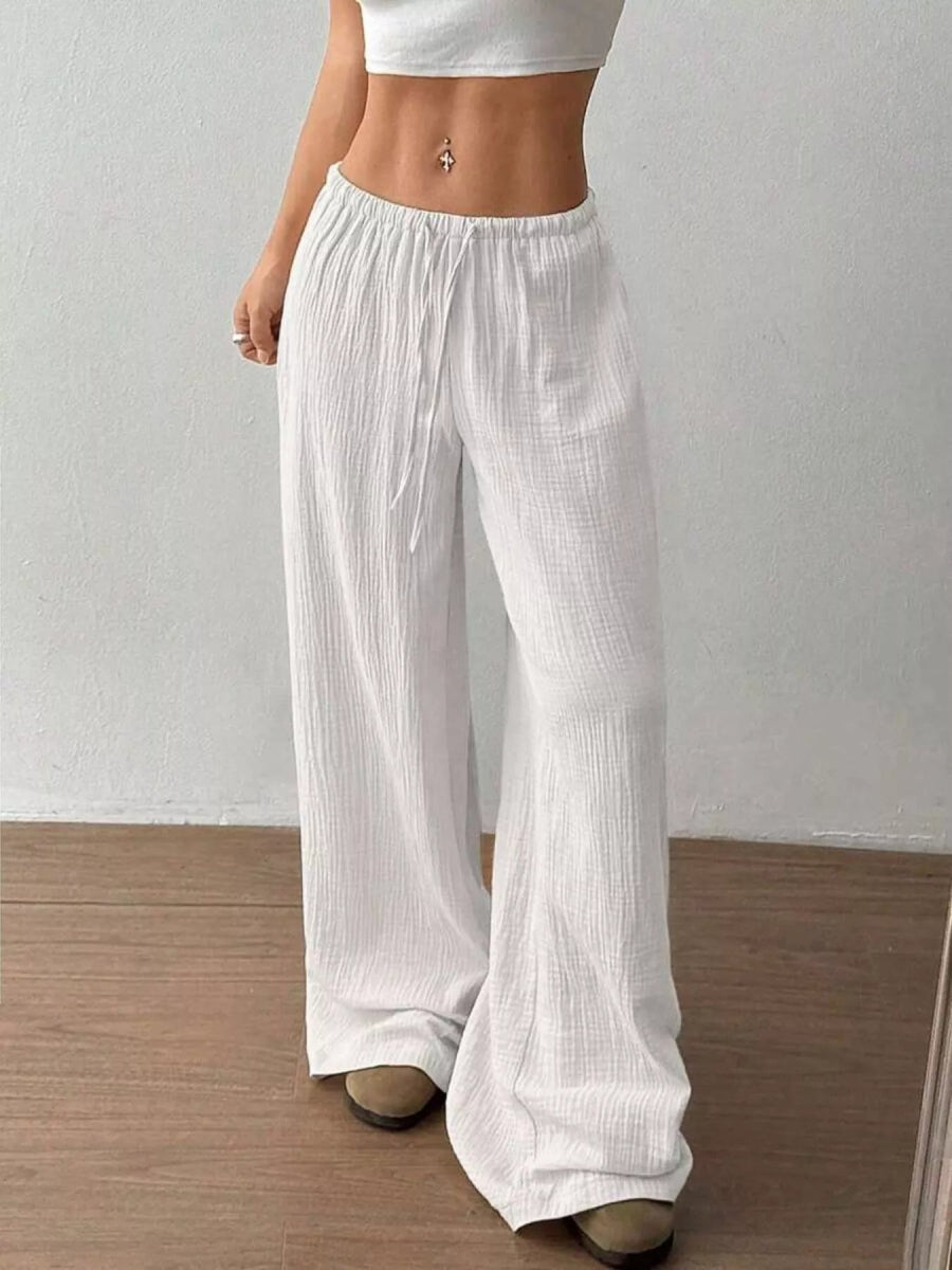 Full Size Drawstring Wide Leg Pants Plus Size - CELIVINE