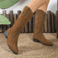 Studded Mid - Calf Boots with Side Zipper Closure - CELIVINE