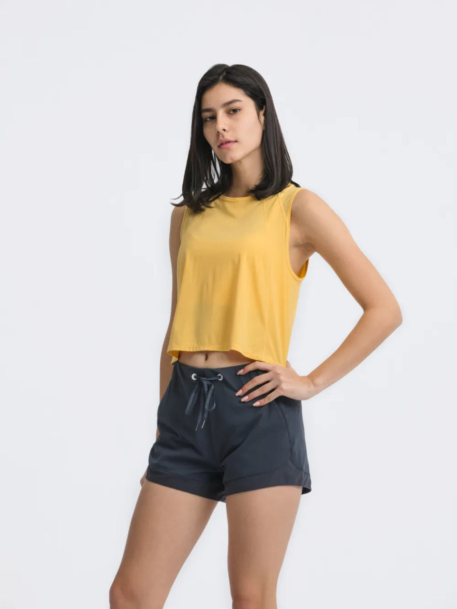 Round Neck Cropped Active Tank - CELIVINE