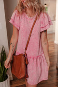 Mineral Wash Raw Edge Ruffle Mini Dress - CELIVINE