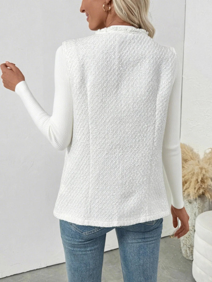 Textured Button - Front Vest with Raw Edge - CELIVINE