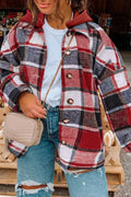 Plus Size Plaid Button Up Hooded Jacket - CELIVINE