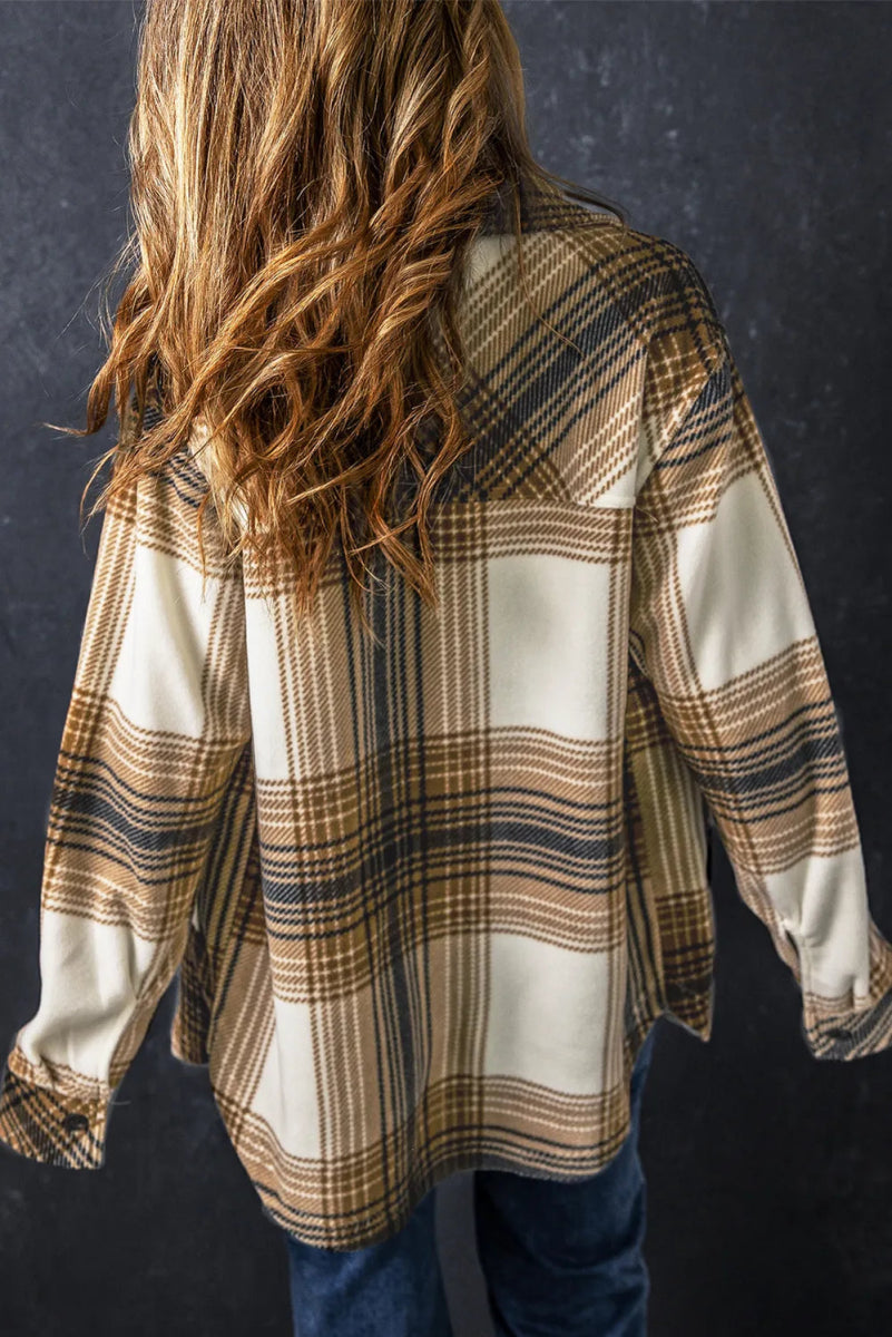 Plaid Button Up Long Sleeve Shacket - CELIVINE