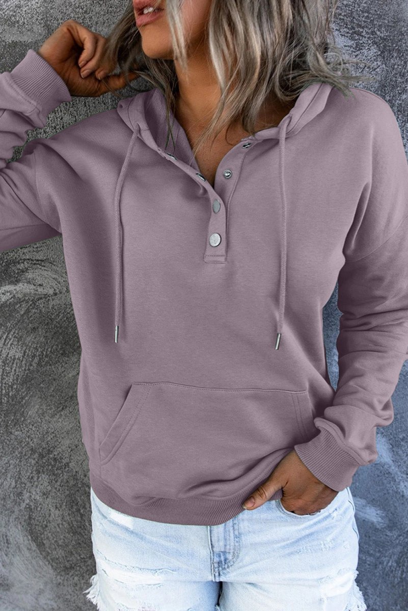 Dropped Shoulder Long Sleeve Hoodie with Pocket - CELIVINE