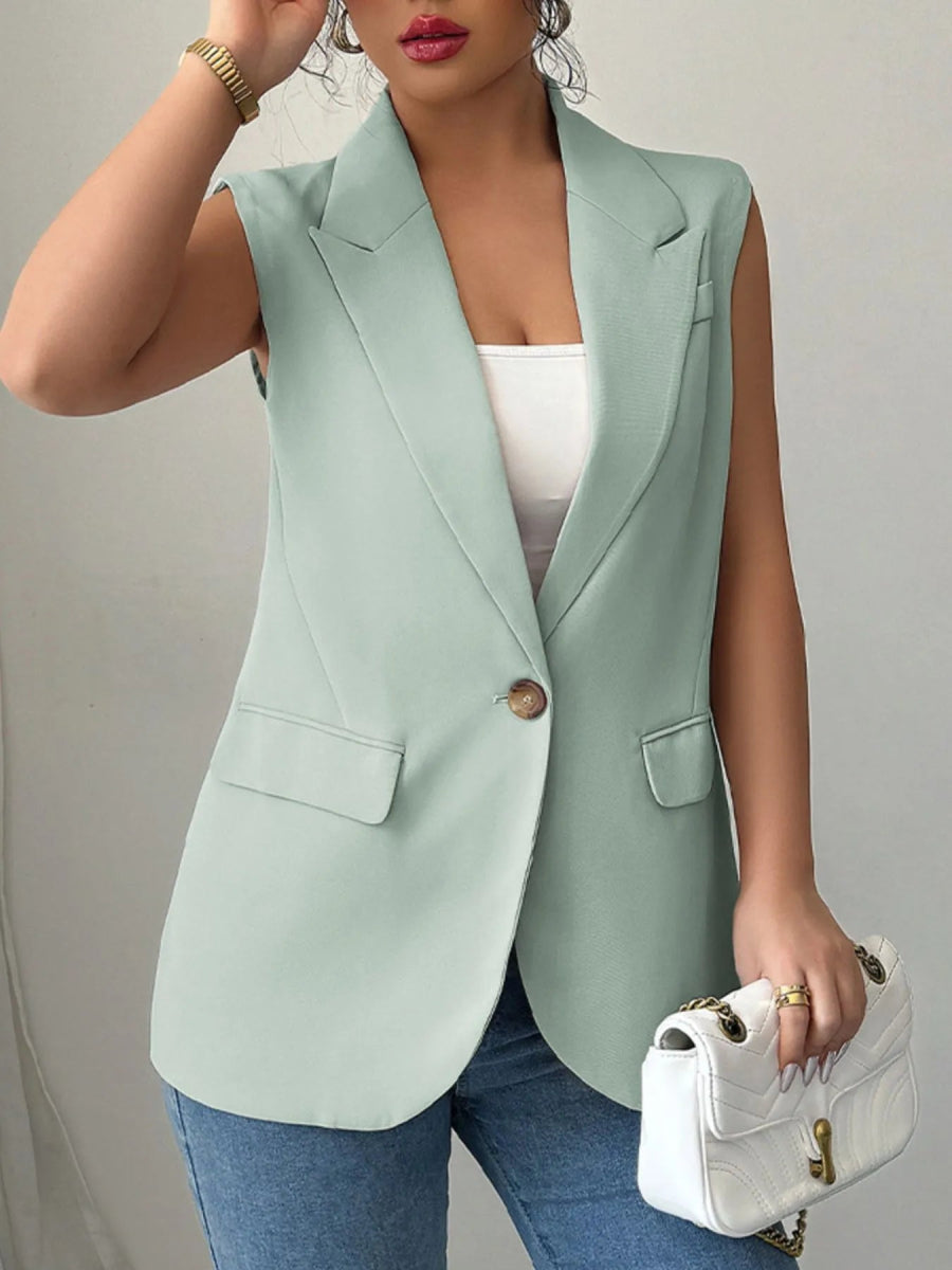 One Button Sleeveless Blazer - CELIVINE