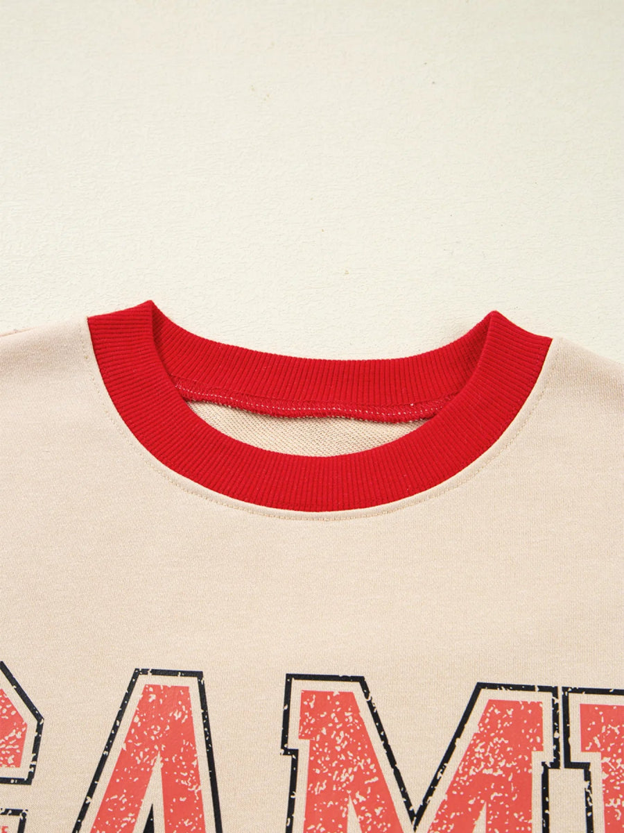 GAME DAY Letter Graphic Round Neck Sweatshirt - CELIVINE