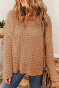 Openwork Round Neck Long Sleeve Sweater - CELIVINE