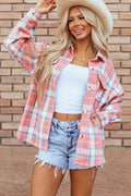 Plaid Button Up Long Sleeve Shacket - CELIVINE