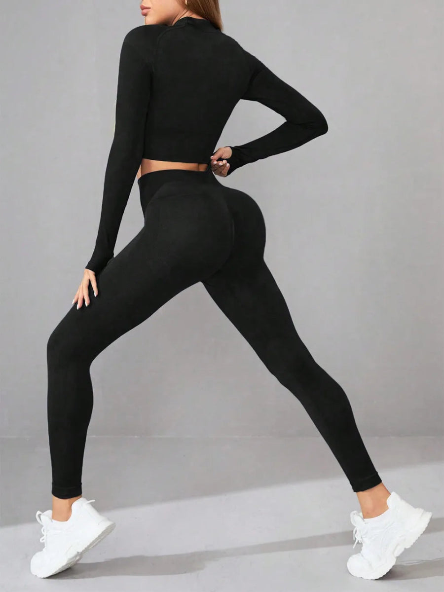 Mock Neck Long Sleeve Top and Leggings Active Set - CELIVINE