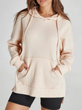Slit Drawstring Waffle Knit Hoodie - CELIVINE