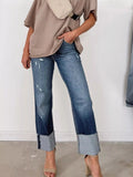 High Waist Distressed Straight Leg Jeans - CELIVINE