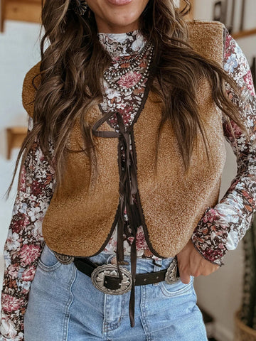 Double Tied Front Vest Coat - CELIVINE