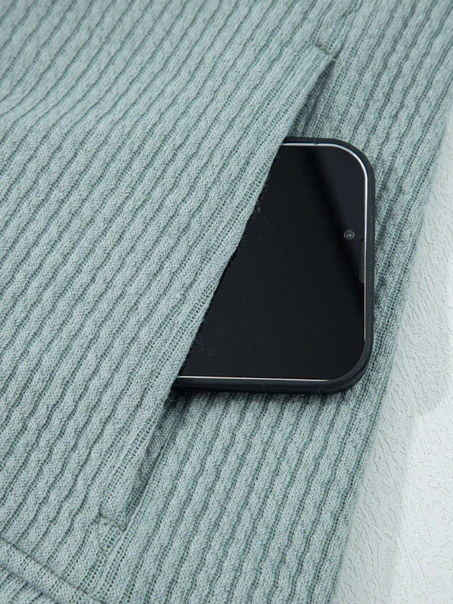 Ribbed Drop Shoulder Knit Hoodie - CELIVINE