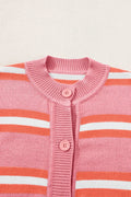 Striped Button Down Long Sleeve Cardigan - CELIVINE
