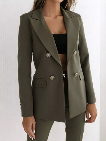 Double - Breasted Lapel Collar Blazer - CELIVINE