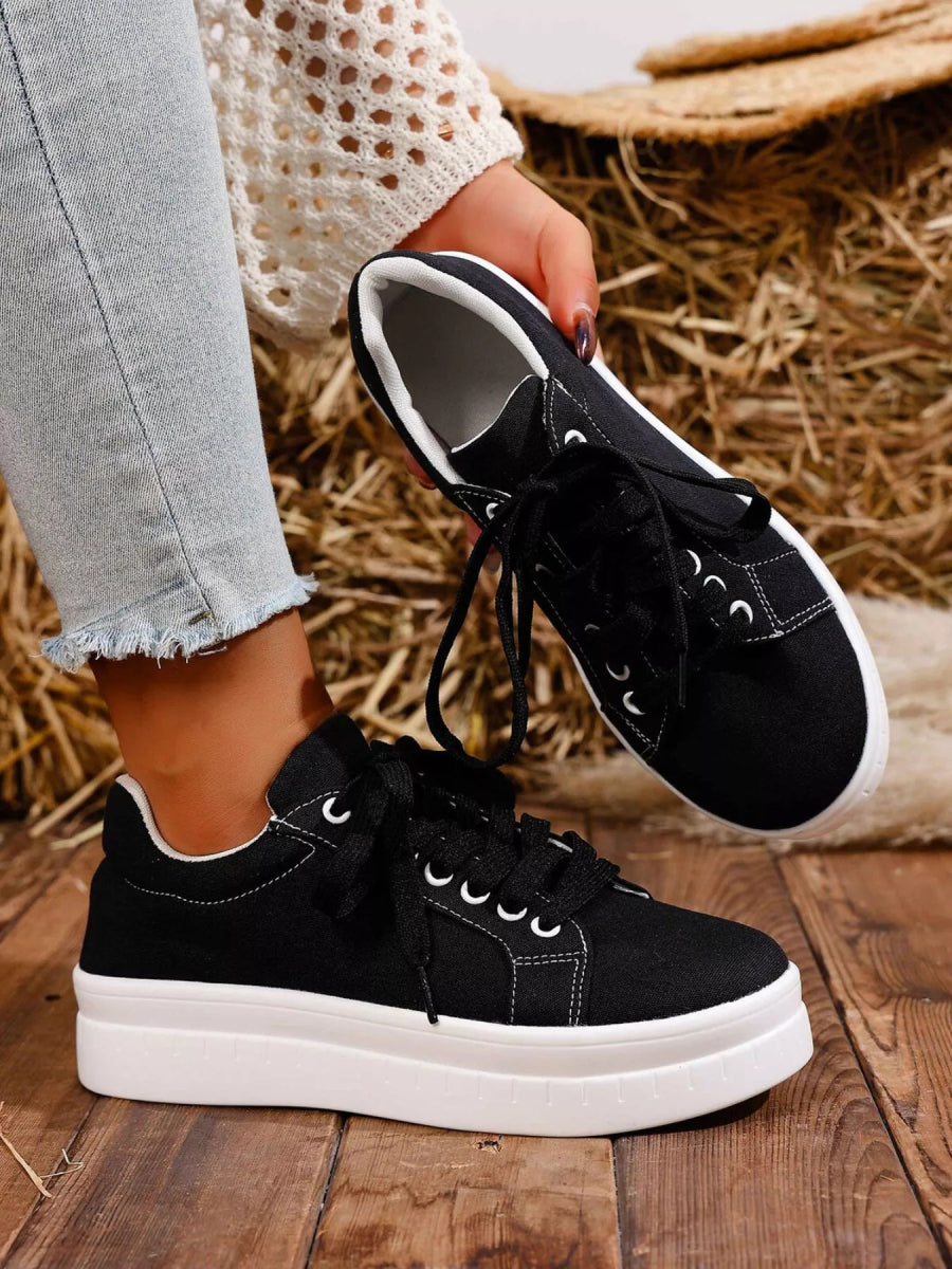 Lace Up Platform Sneakers - CELIVINE