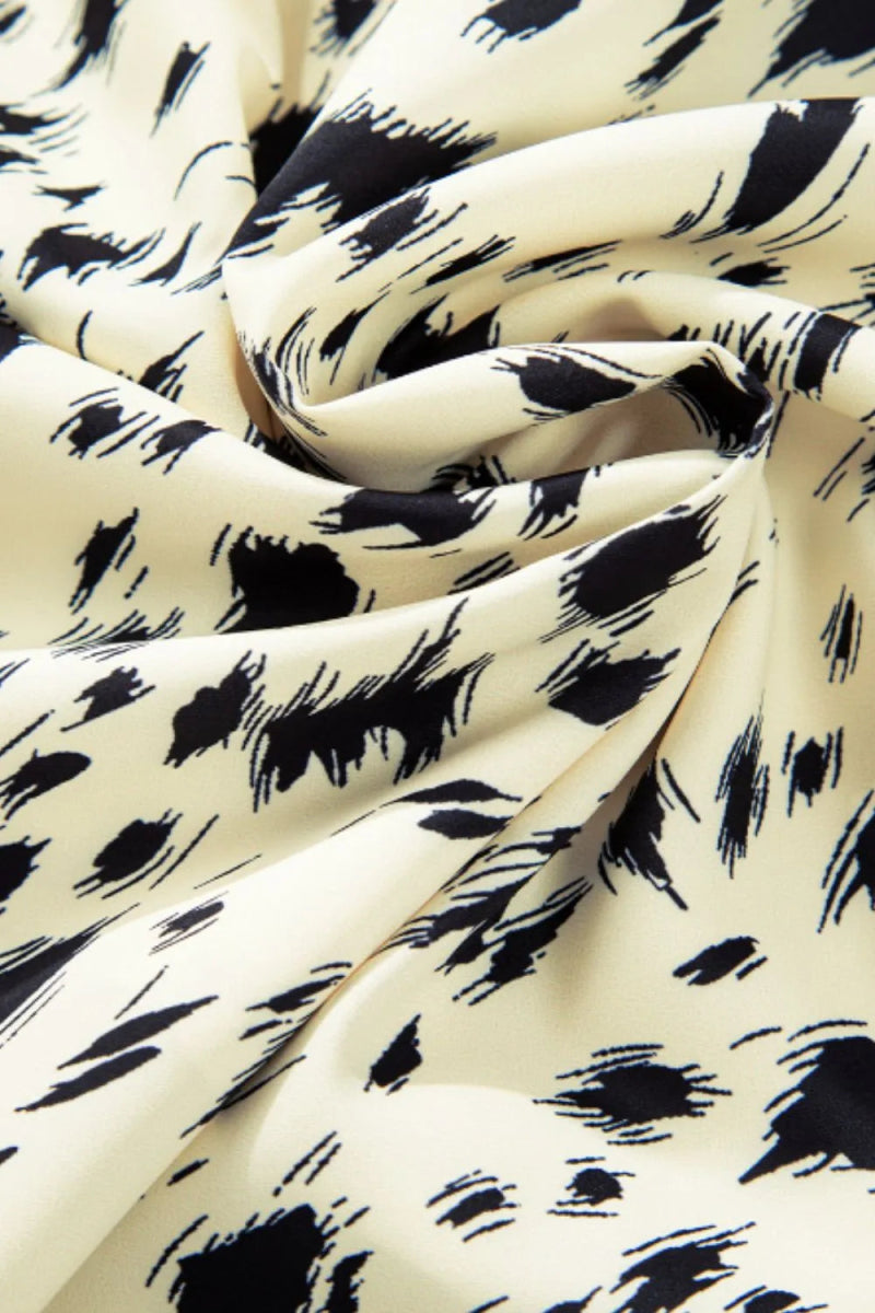 Printed Tie Waist Mock Neck Long Sleeve Dress - CELIVINE