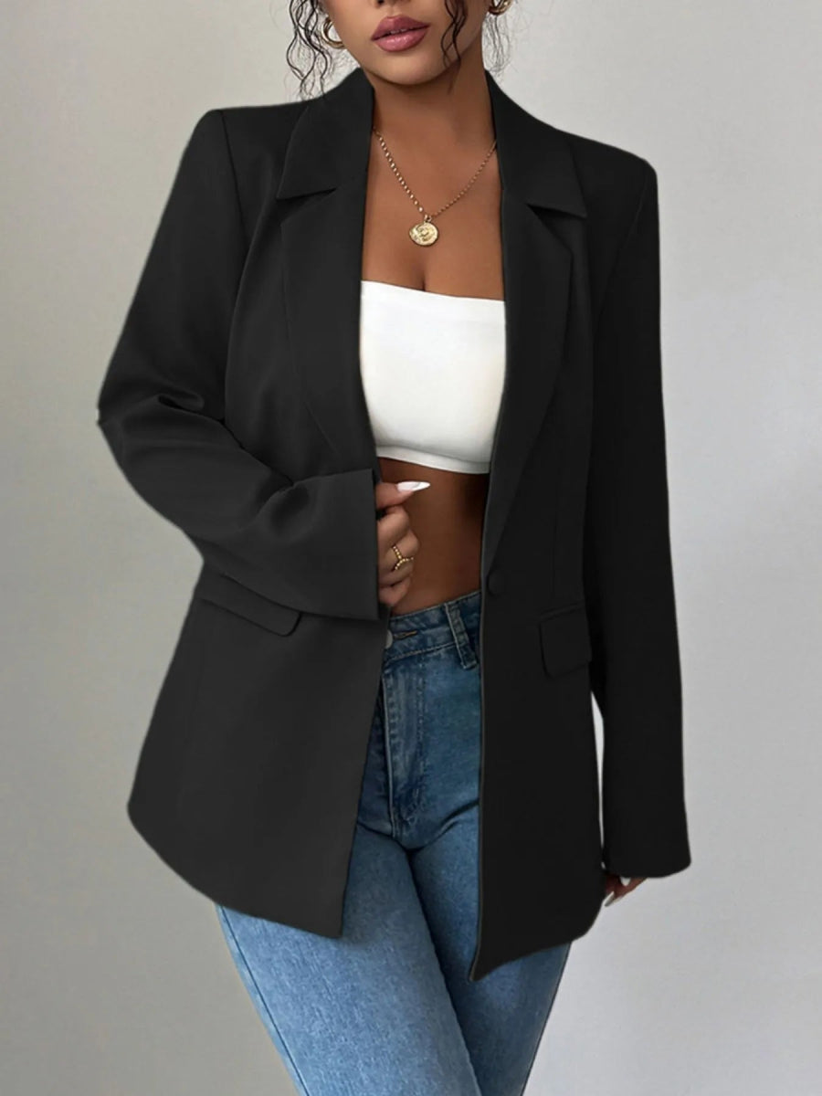 One Button Lapel Collar Blazer - CELIVINE