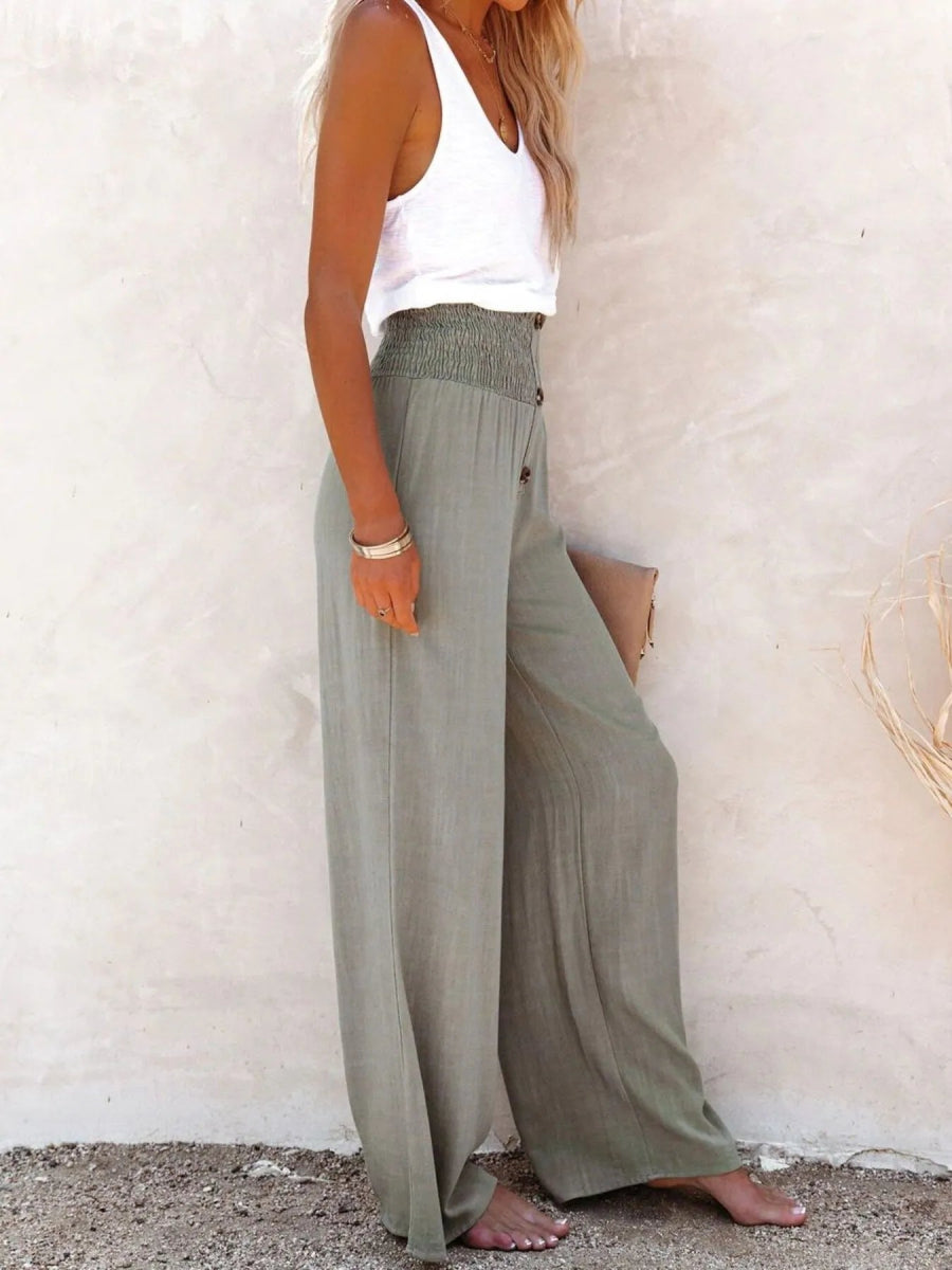 Full Size High - Waisted Textured Wide Leg Pants Plus Size - CELIVINE
