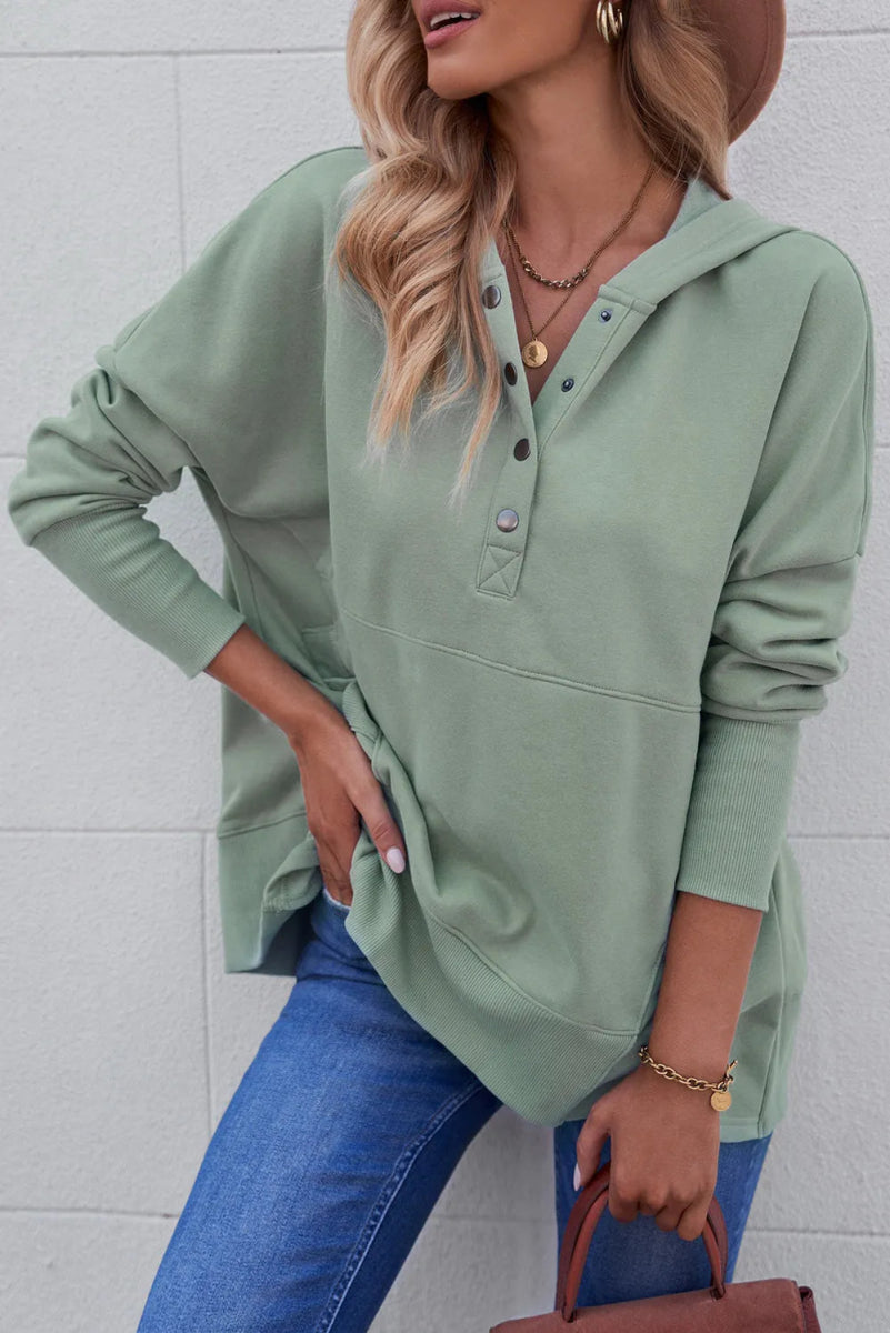 Quarter - Snap Dropped Shoulder Hoodie - CELIVINE