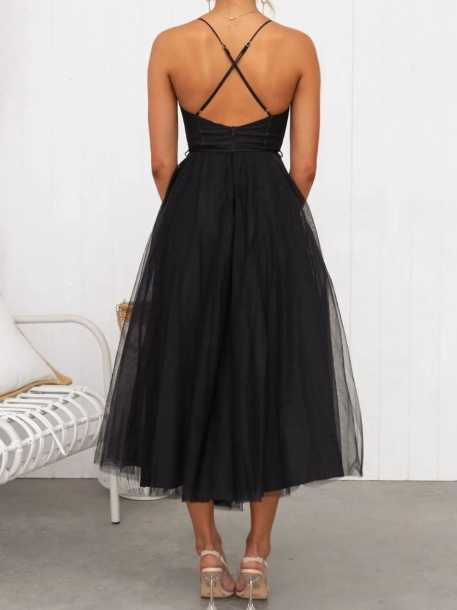 Sweetheart Neck Tulle Midi Dress - CELIVINE
