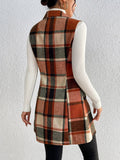 Honey Plaid Button Up Vest Coat - CELIVINE