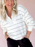Striped Quarter Zip Sweatshirt with Relaxed Fit - CELIVINE