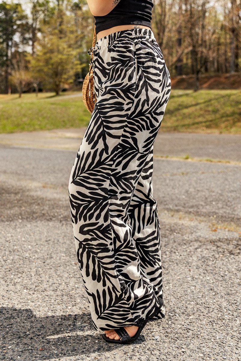Printed Drawstring Waist Pants with Pockets - CELIVINE