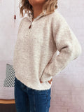 Quarter Zip Ribbed Hem Sweater - CELIVINE