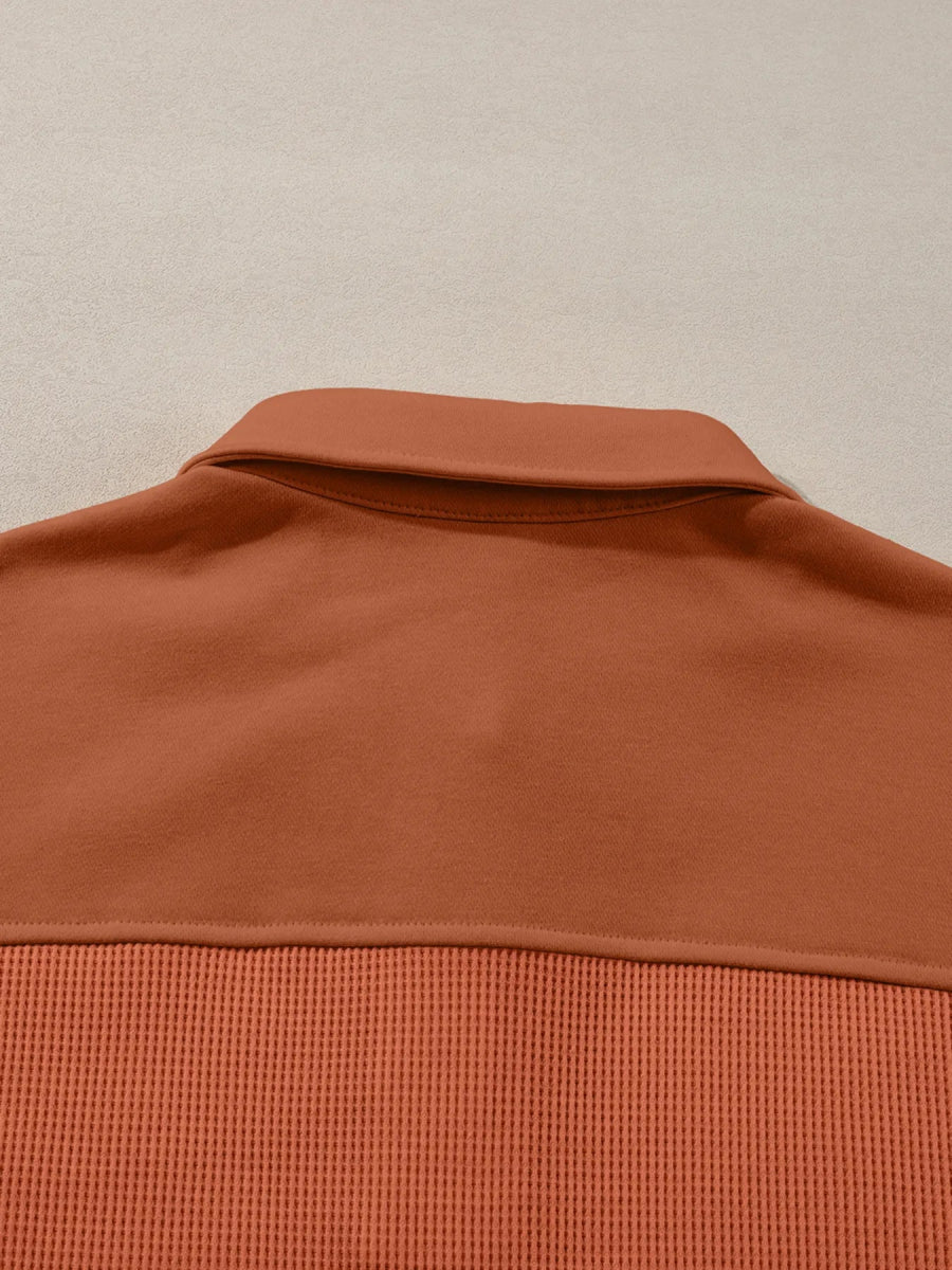 Long Sleeve Thermal Knit Polo Top - CELIVINE