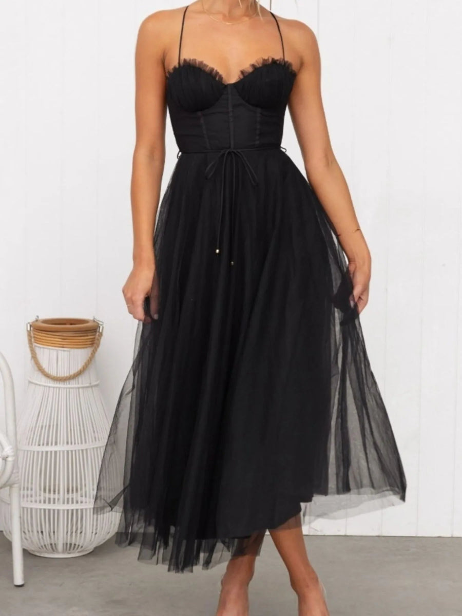 Sweetheart Neck Tulle Midi Dress - CELIVINE