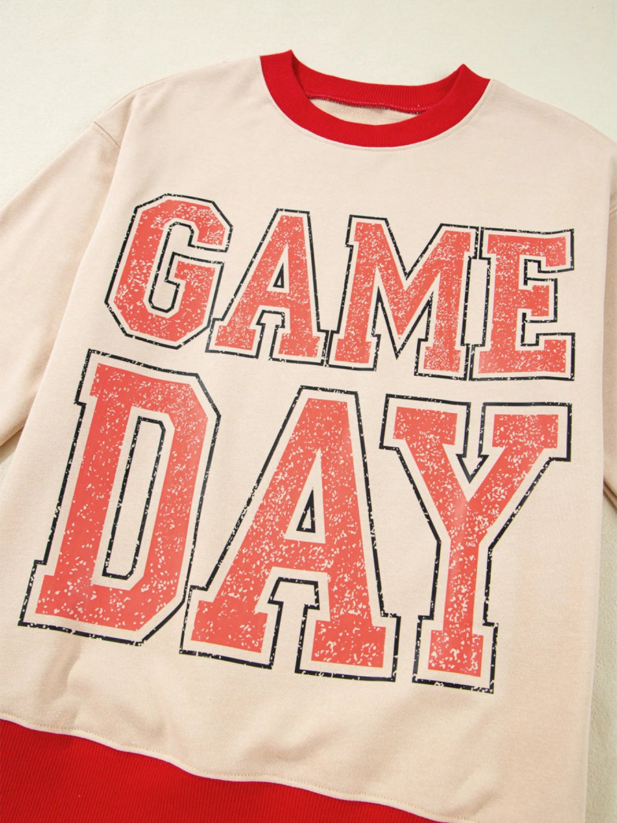 GAME DAY Letter Graphic Round Neck Sweatshirt - CELIVINE
