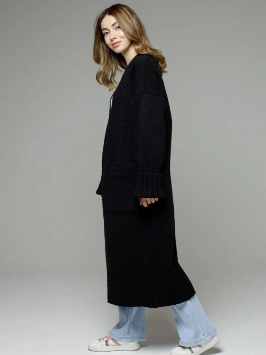 Pocketed Open Front Dropped Shoulder Cardigan - CELIVINE