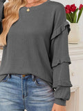 Ruffled Round Neck Long Sleeve Sweatshirt - CELIVINE