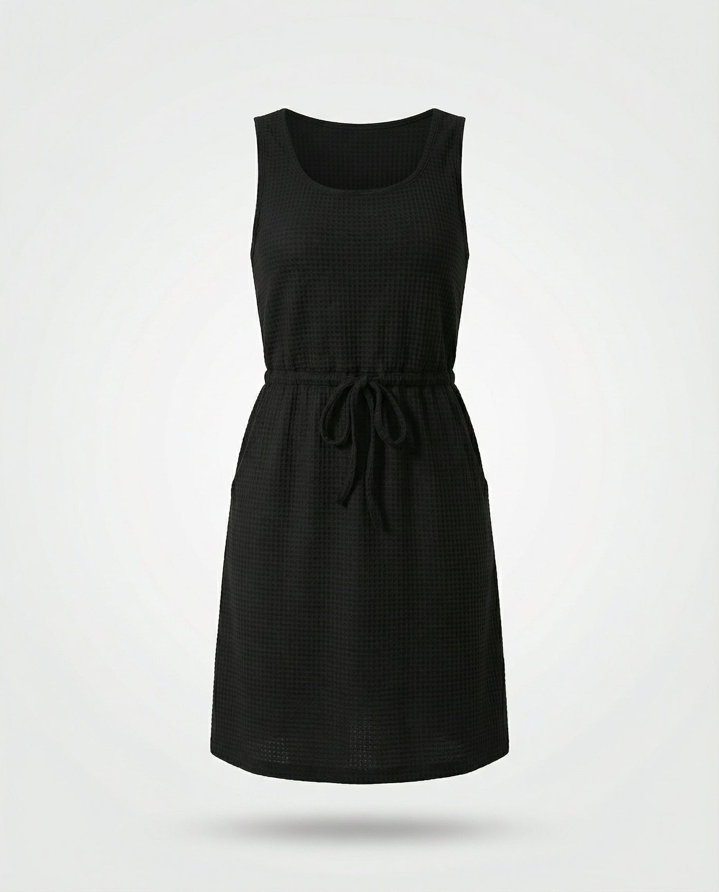 Waffle - Knit Drawstring Mini Tank Dress - CELIVINE