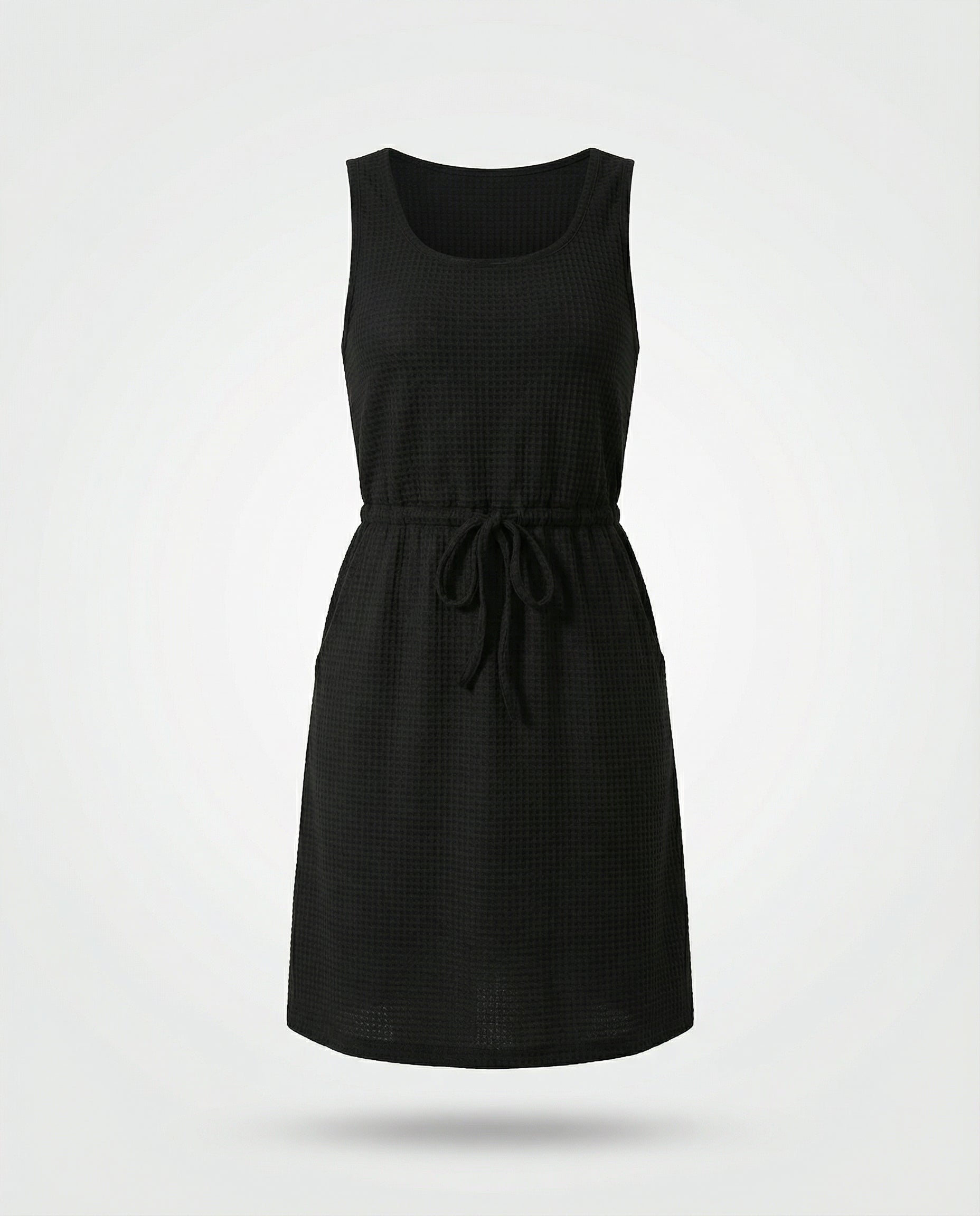 Waffle - Knit Drawstring Mini Tank Dress - CELIVINE