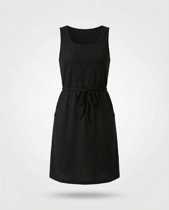 Waffle - Knit Drawstring Mini Tank Dress - CELIVINE
