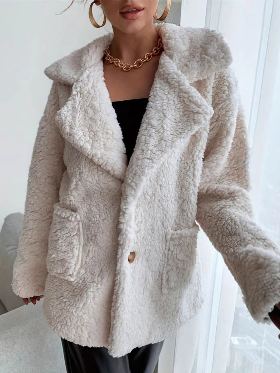 Fuzzy Open Front Long Sleeve Coat - CELIVINE