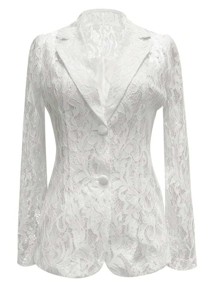 Floral Pattern Lace Single - Breasted Blazer - CELIVINE